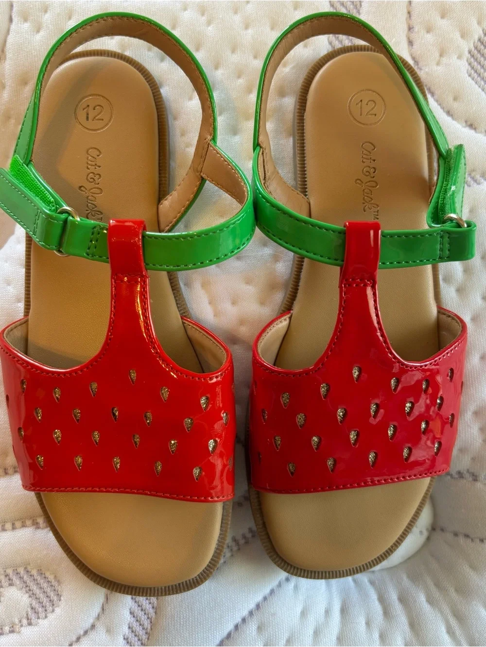 Cat & Jack Red and Green Patent Kids Sandals Strawberries